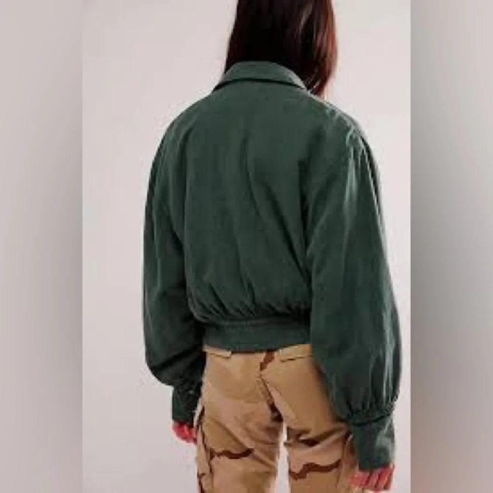 NWOT Free People Billy Saddle Green Bomber Jacket Linen Blend Size XS